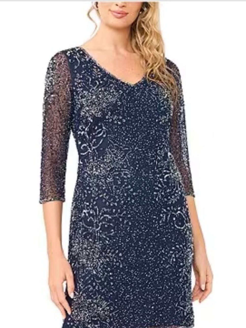 Pisarro Nights Beaded Charcoal V-Neck dress